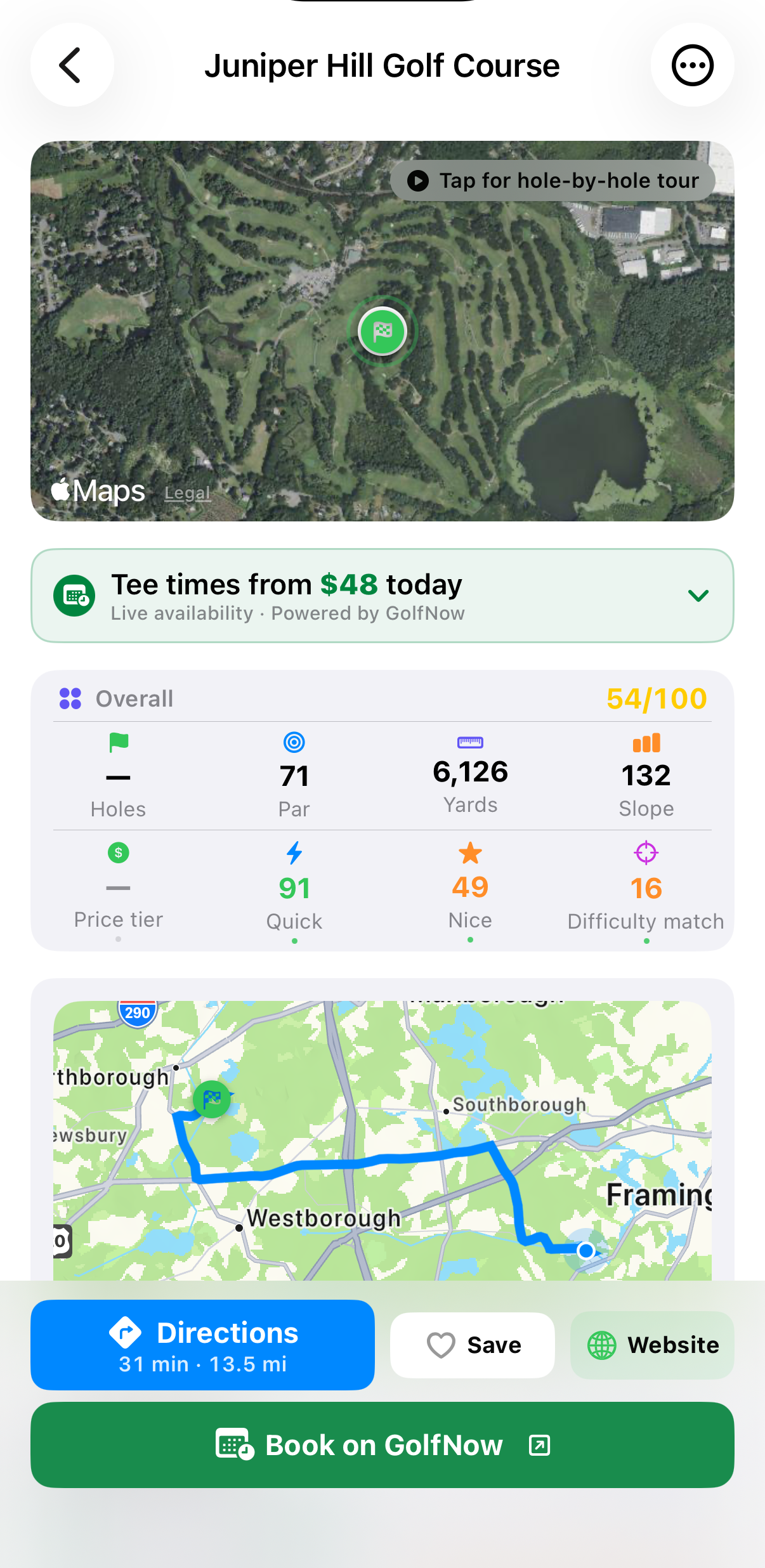 NearGolf map view showing courses near you